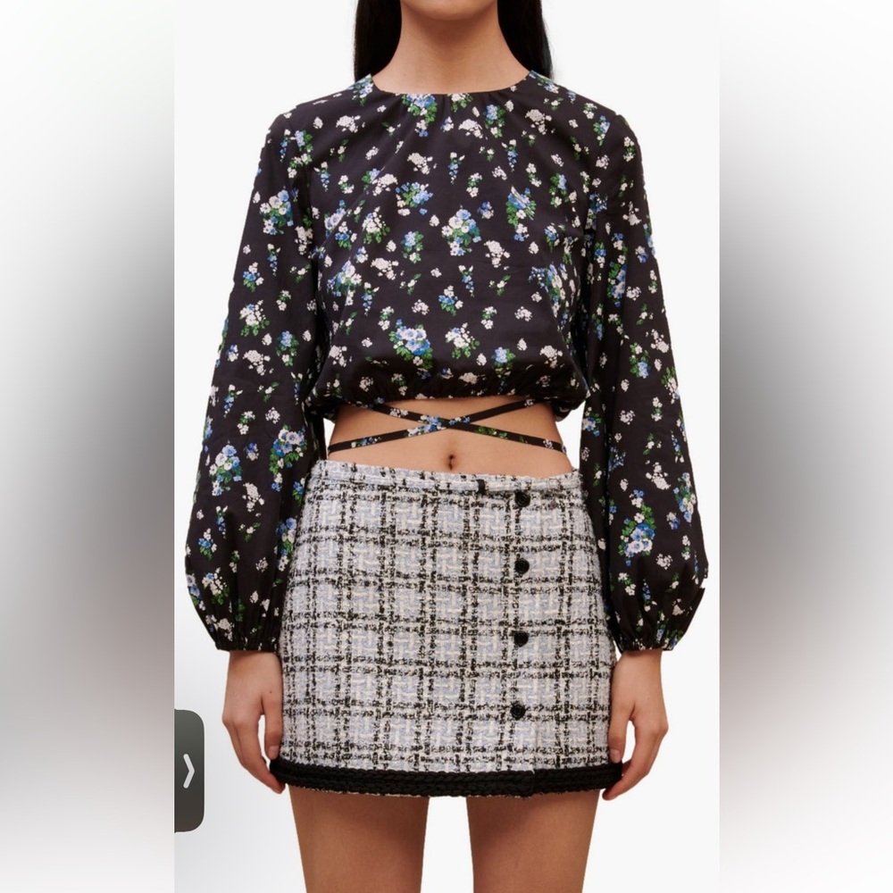 Maje Black Floral Wrap Crop Top NWT Size 3/40 EU/ 8US